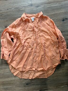Sigrid Olsen Linen Button-Up in Warm Orange
